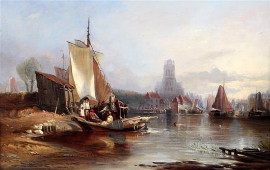 Thomas Sewell Robins (1810-1870) Continental estuary scene 15 x 23.5in.
